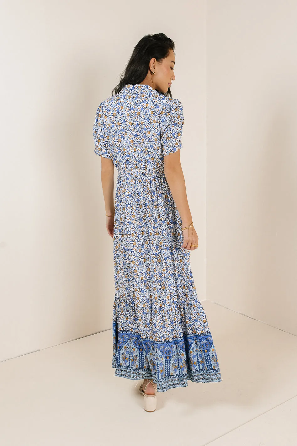 Floral Collared Button Up Dress in Indigo - FINAL SALE