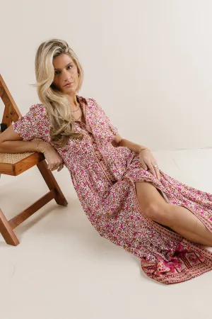 Floral Collared Button Up Dress in Pink - FINAL SALE