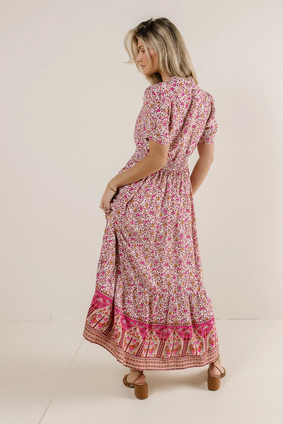 Floral Collared Button Up Dress in Pink - FINAL SALE