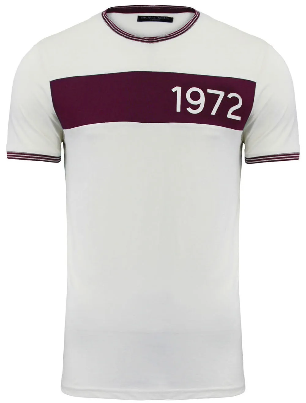 Gable Crew Neck T-Shirt with Chest Panel in Ecru & Burgundy