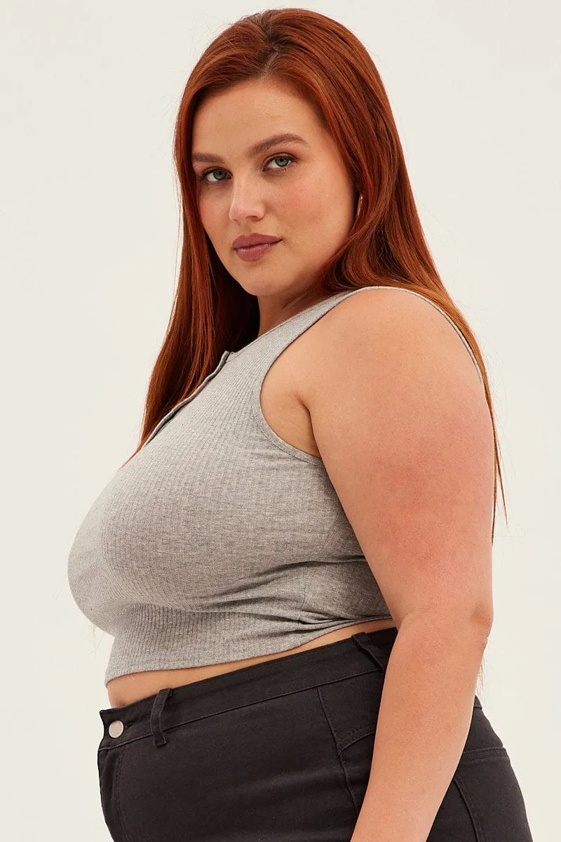Grey Tank Top Sleeveless Button Down