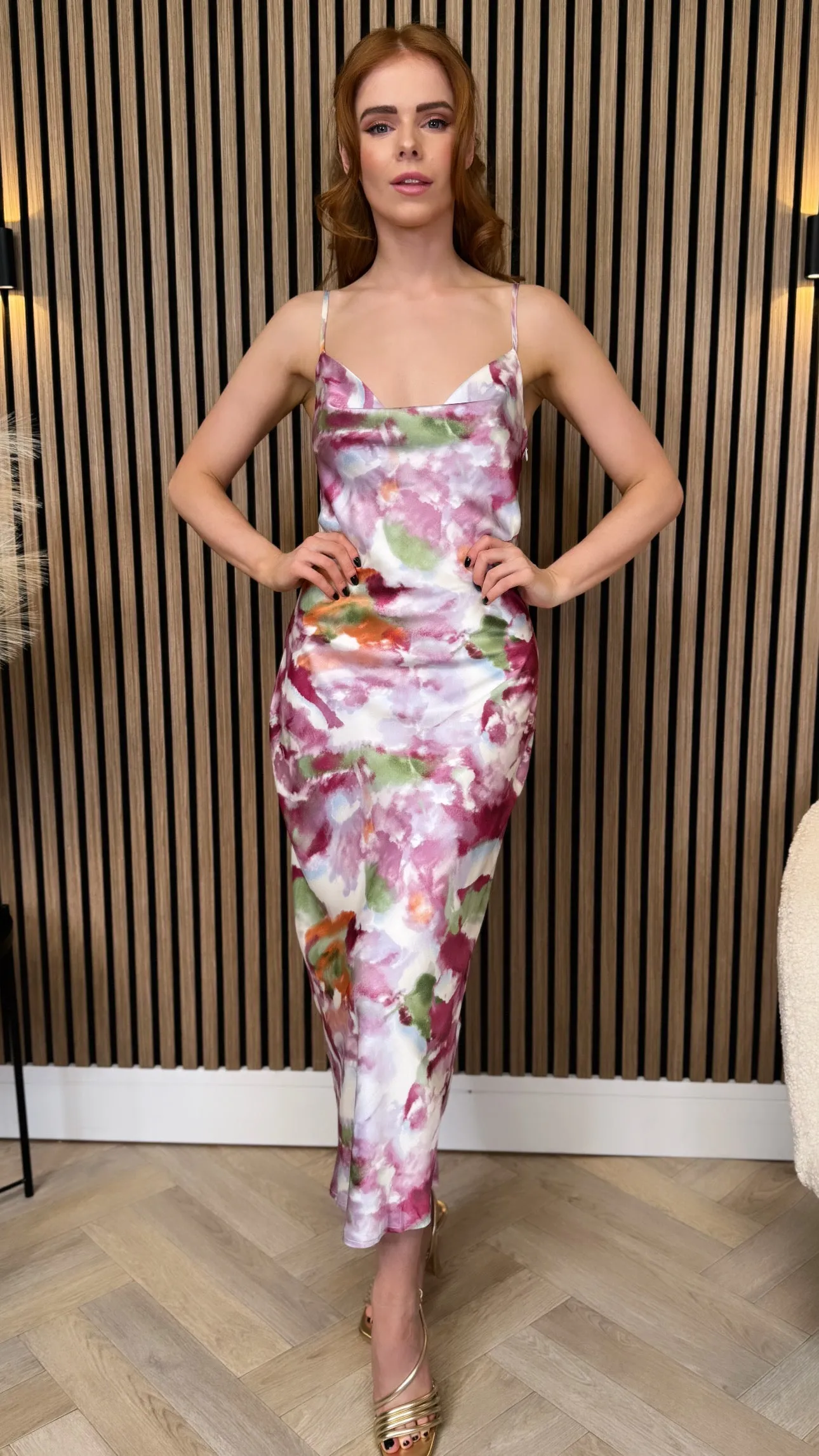 Hester Purple Print Slip Midi Dress