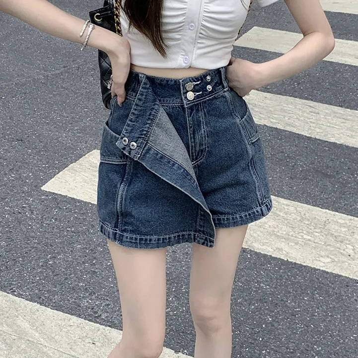 High Waist Irregular Denim Skirt Shorts