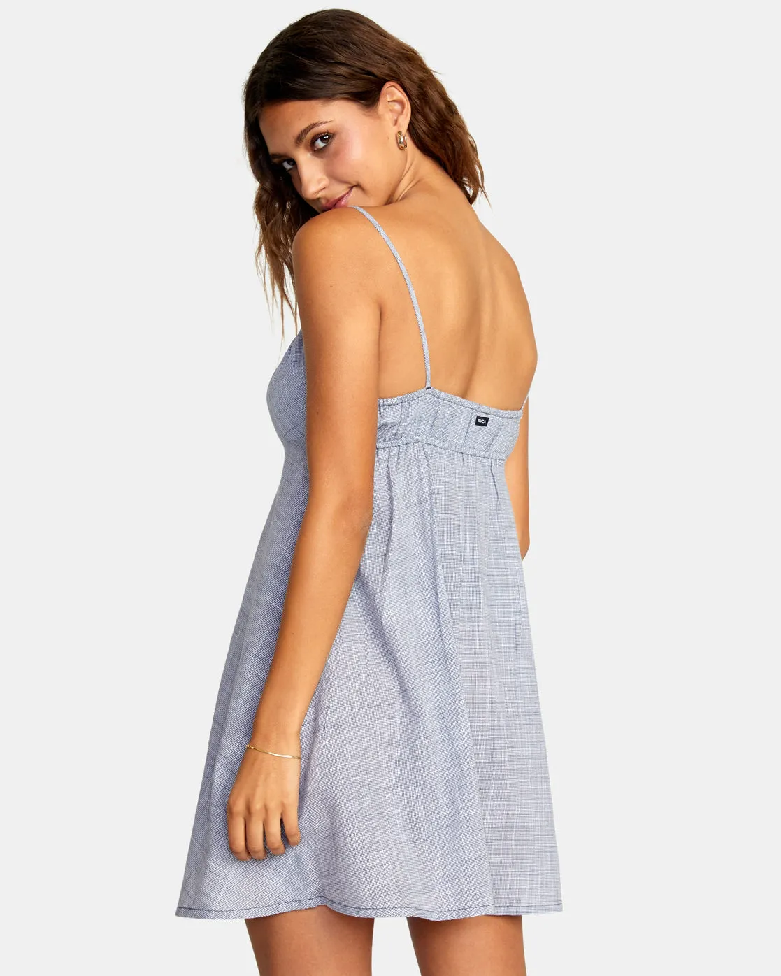 Houndstooth Overtime Mini Sun Dress - Blue Grey