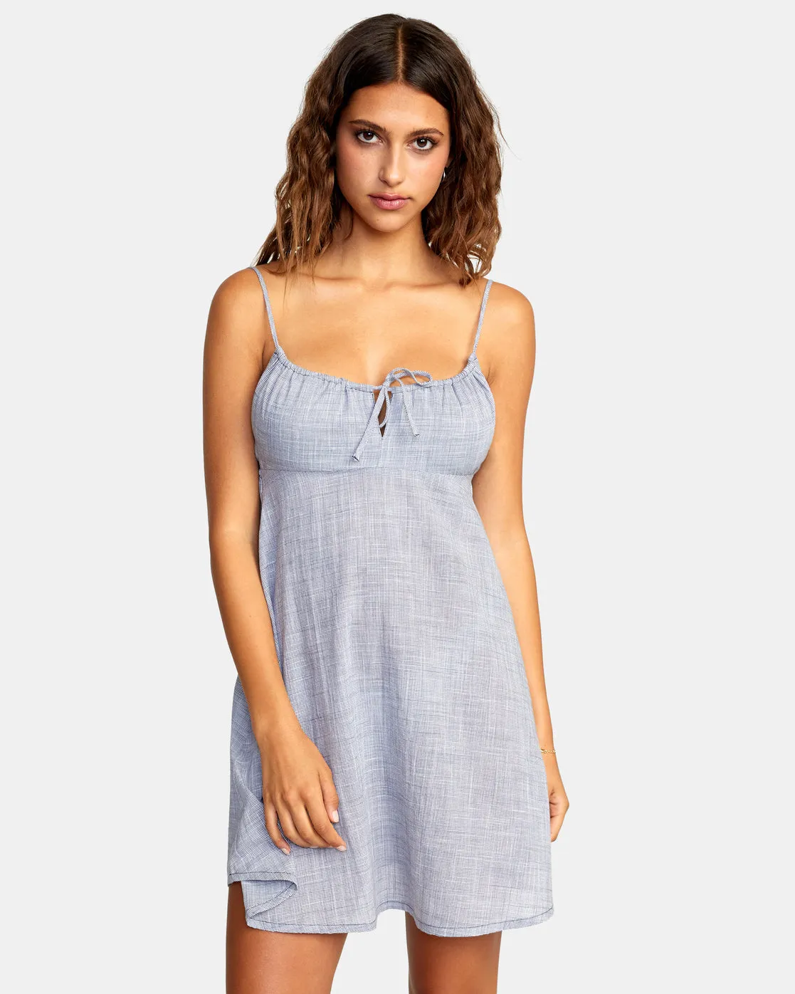 Houndstooth Overtime Mini Sun Dress - Blue Grey