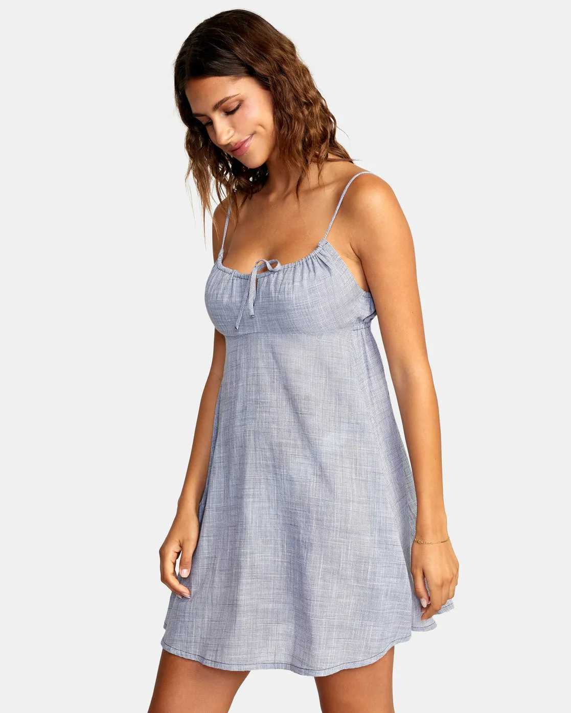 Houndstooth Overtime Mini Sun Dress - Blue Grey