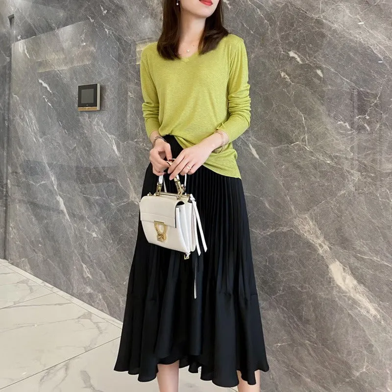 Irregular Pleated High Waist Midi Flare Skirt
