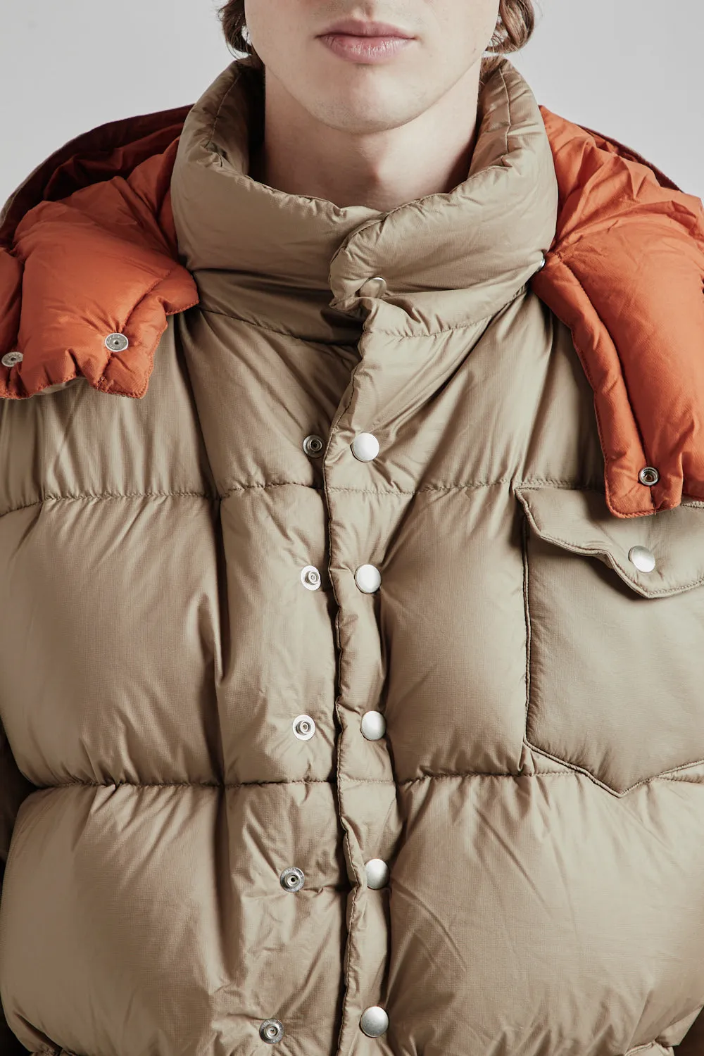 is-ness × NANGA Hooded Down Puffer Jacket - Beige