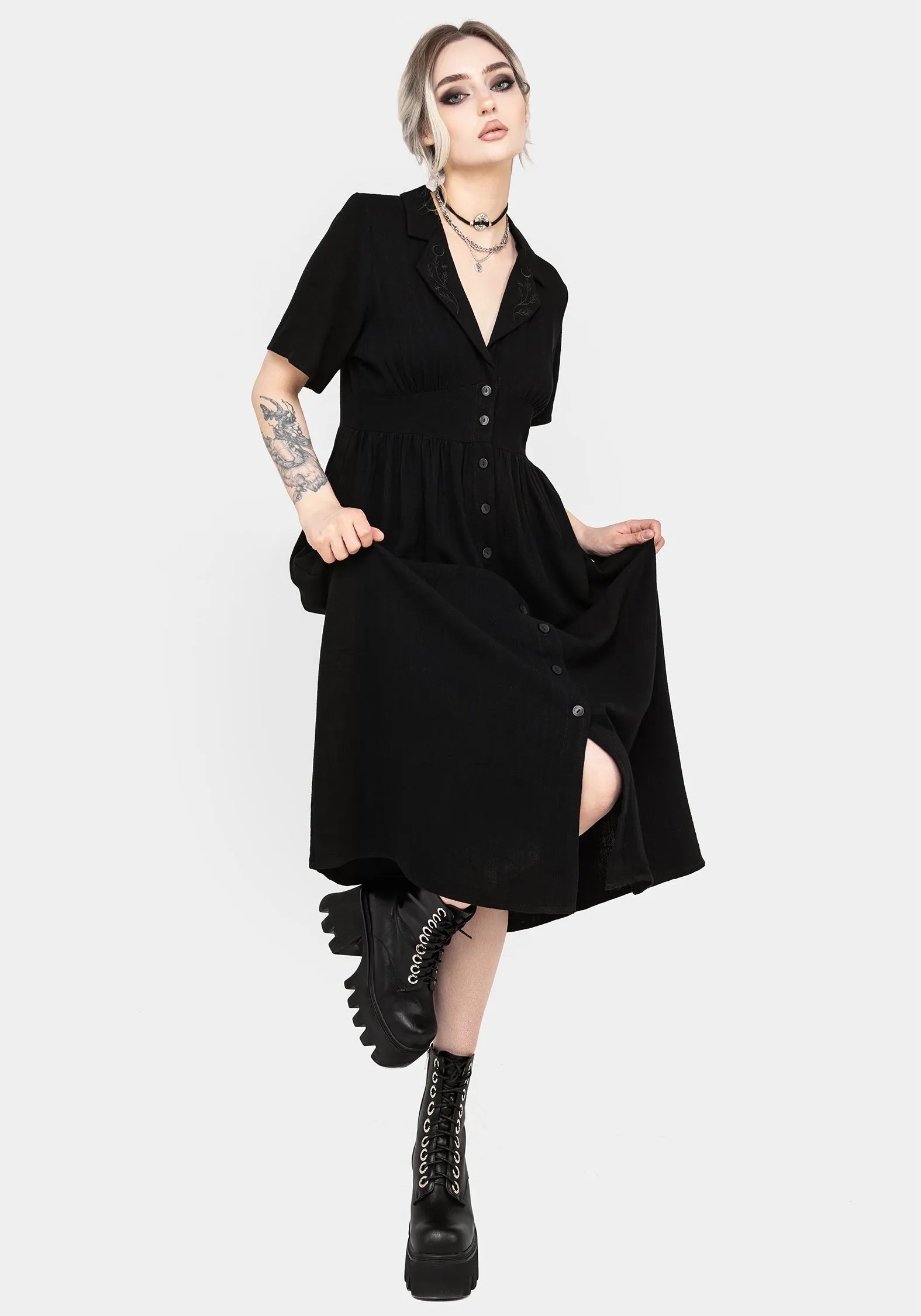 Jasmine Embroidered Midi Shirt Dress