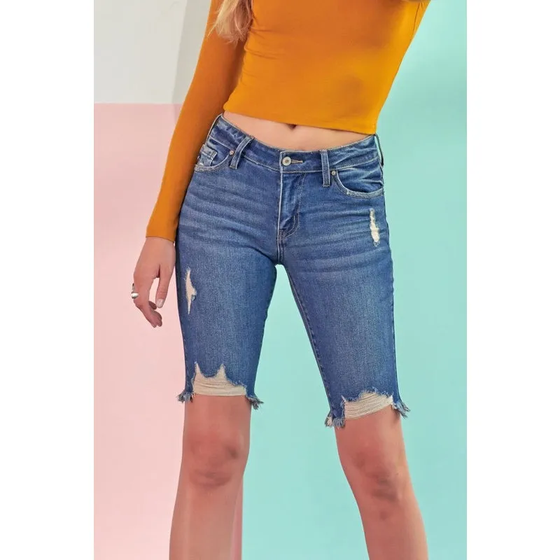 Kan Can Cory Mid Rise Bermuda Denim Shorts