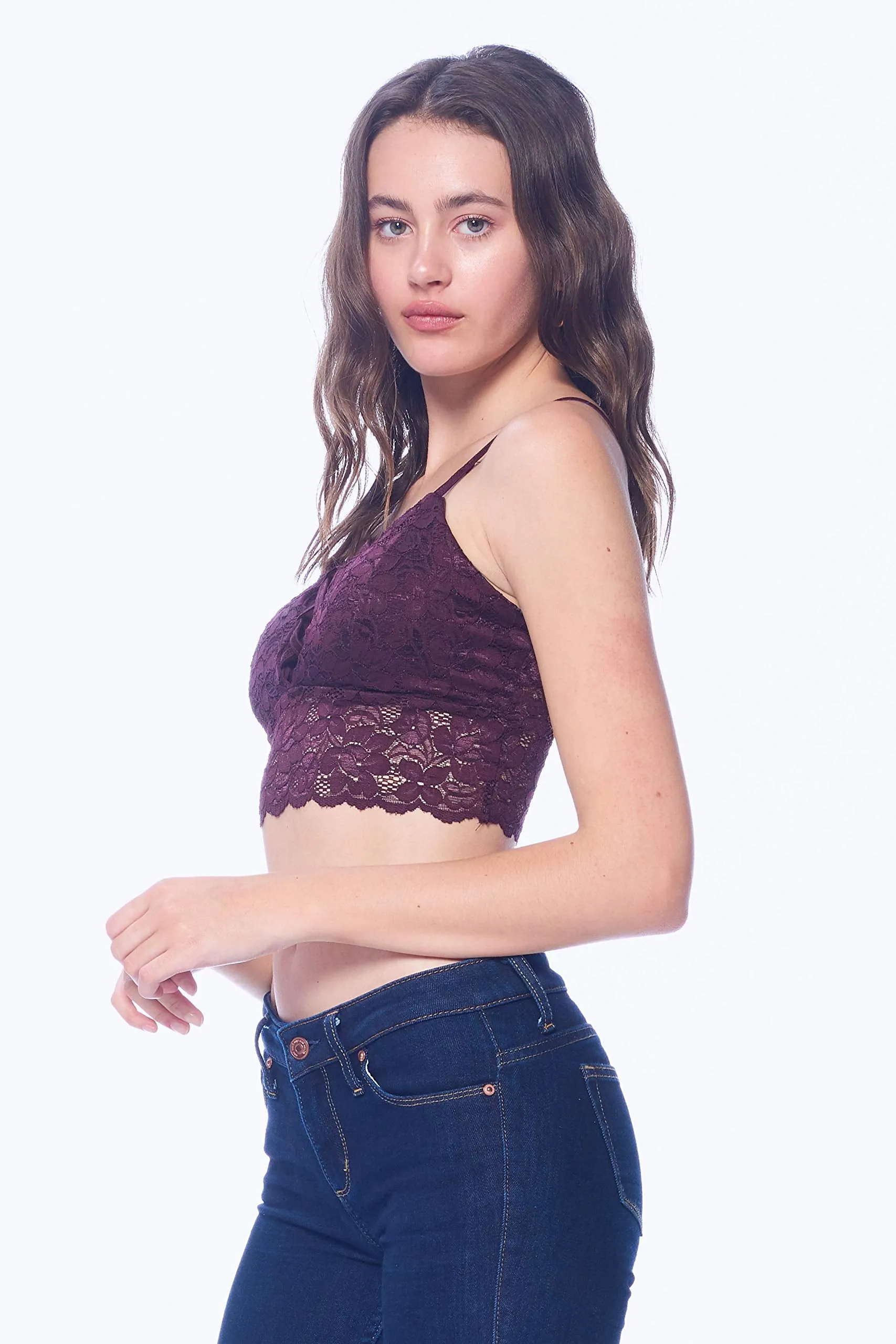 Khanomak Women's Lace Padded Bra lace-up Cutout strappy Style Crop Top