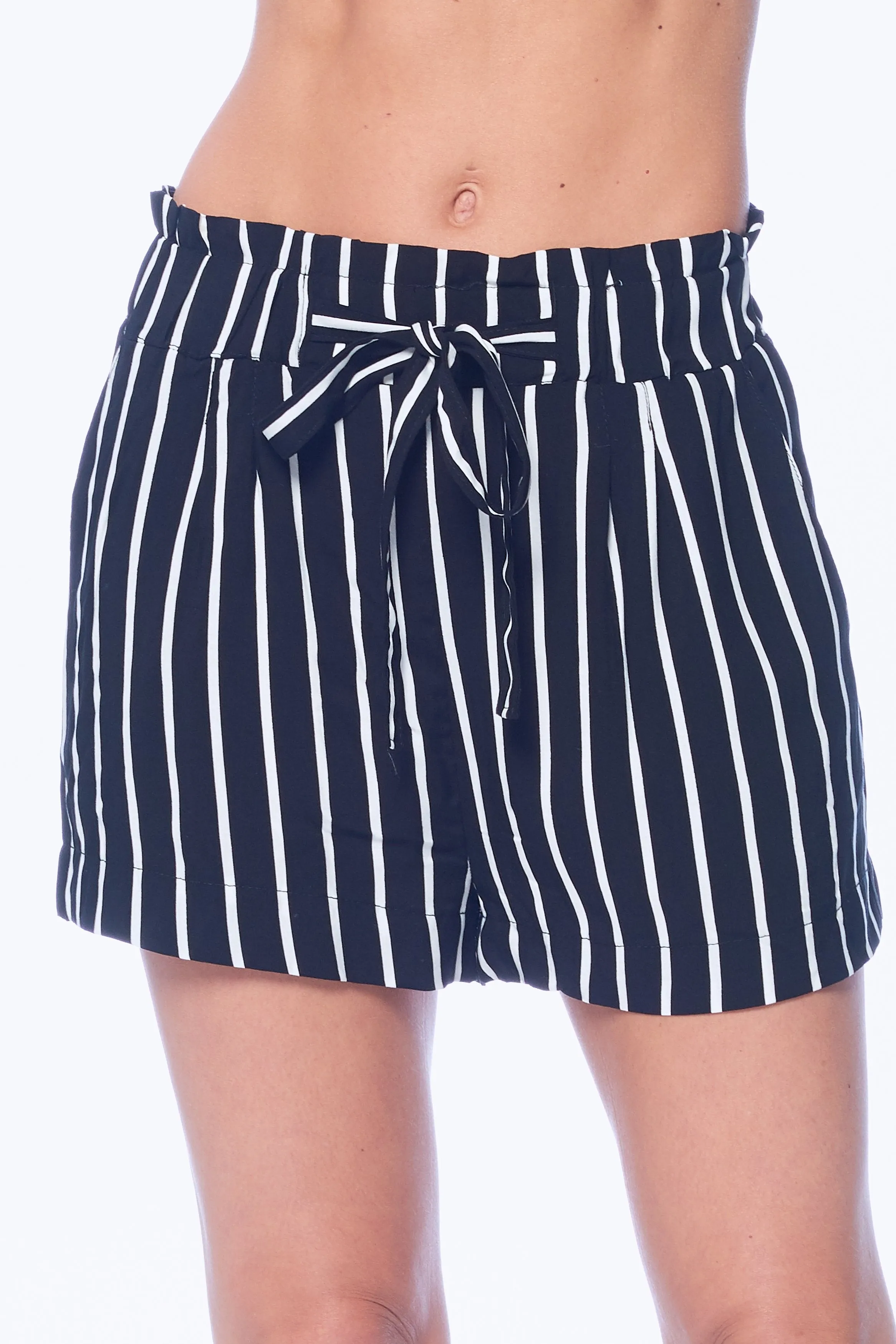 Khanomak Women's Stripe Print Paper Bag Rayon Loose Elastic Waist Shorts