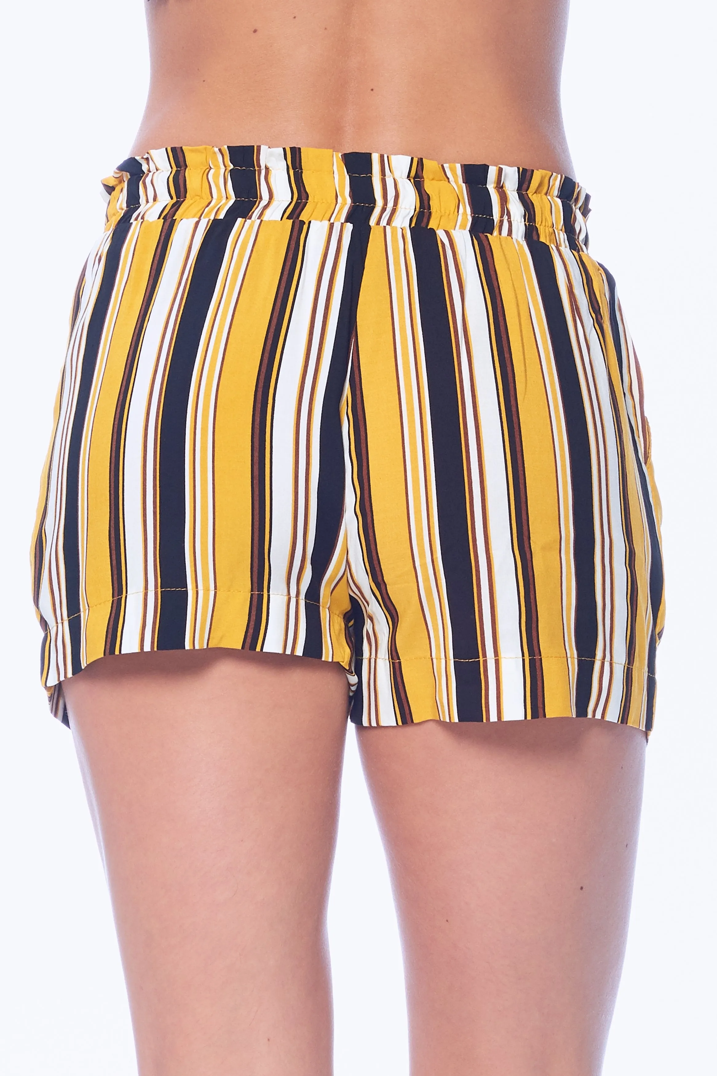 Khanomak Women's Stripe Print Paper Bag Rayon Loose Elastic Waist Shorts