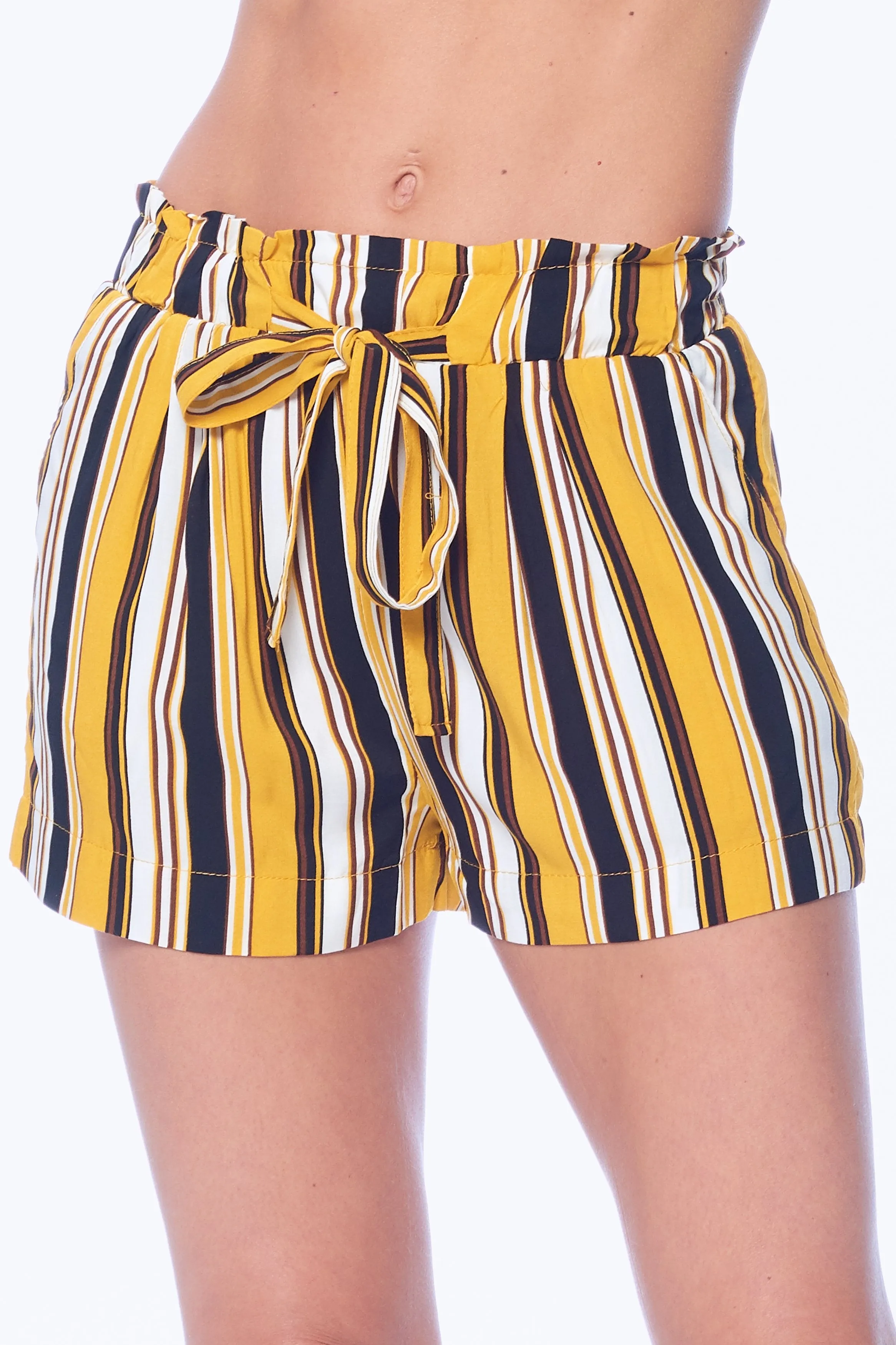 Khanomak Women's Stripe Print Paper Bag Rayon Loose Elastic Waist Shorts