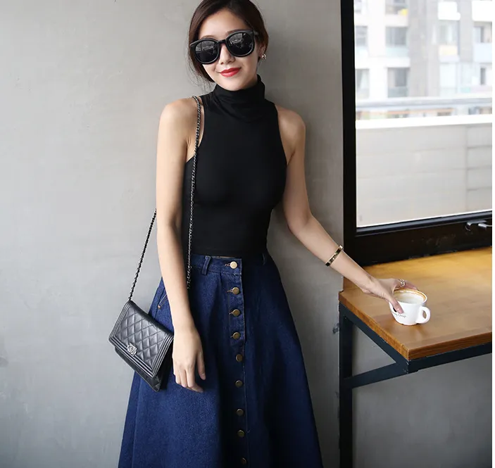 ladies high waist Korean denim long skirt