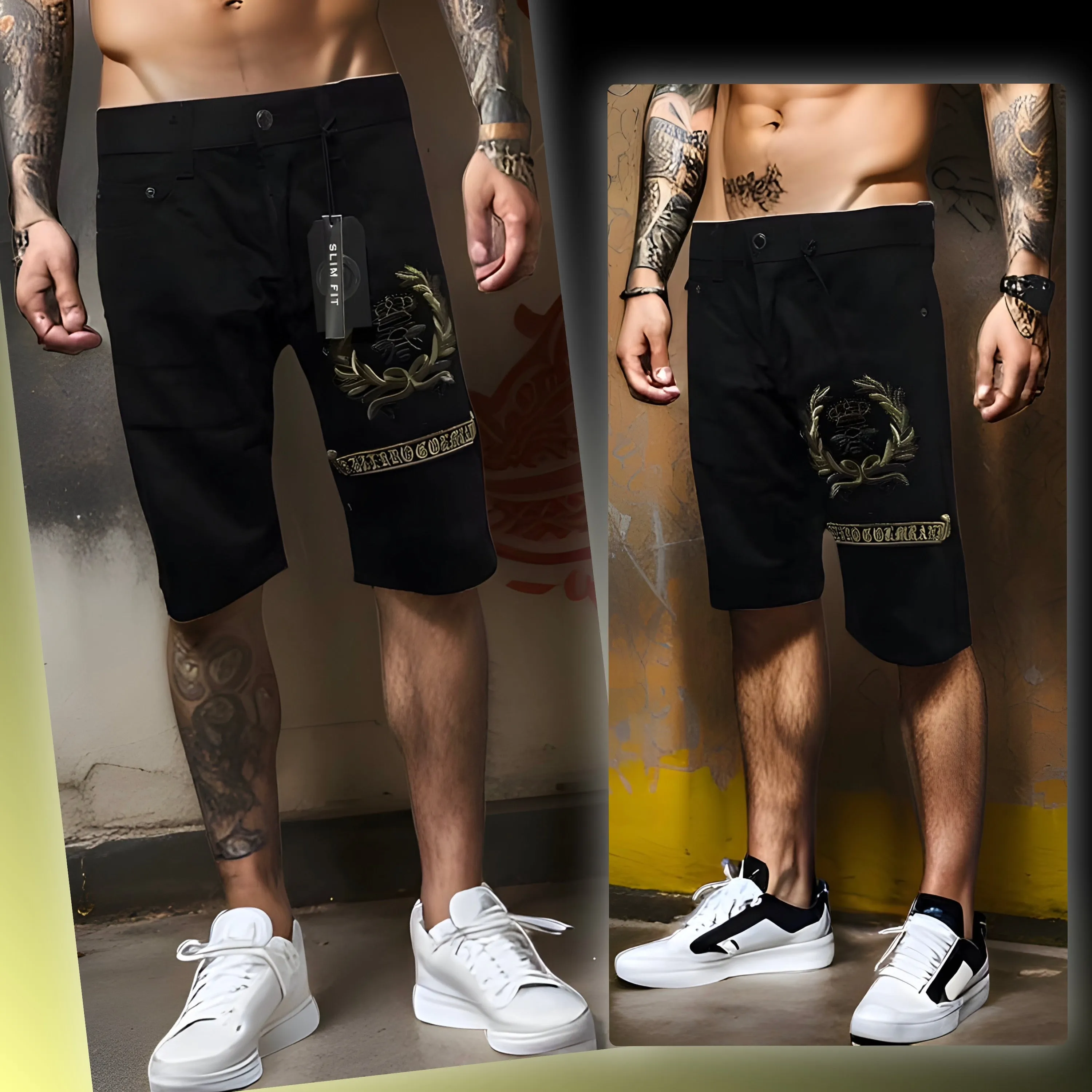 ^MAXI MILIAN^ (BLACK) ~KING~ DENIM SHORTS (SLIM FIT) (EMBROIDERED)