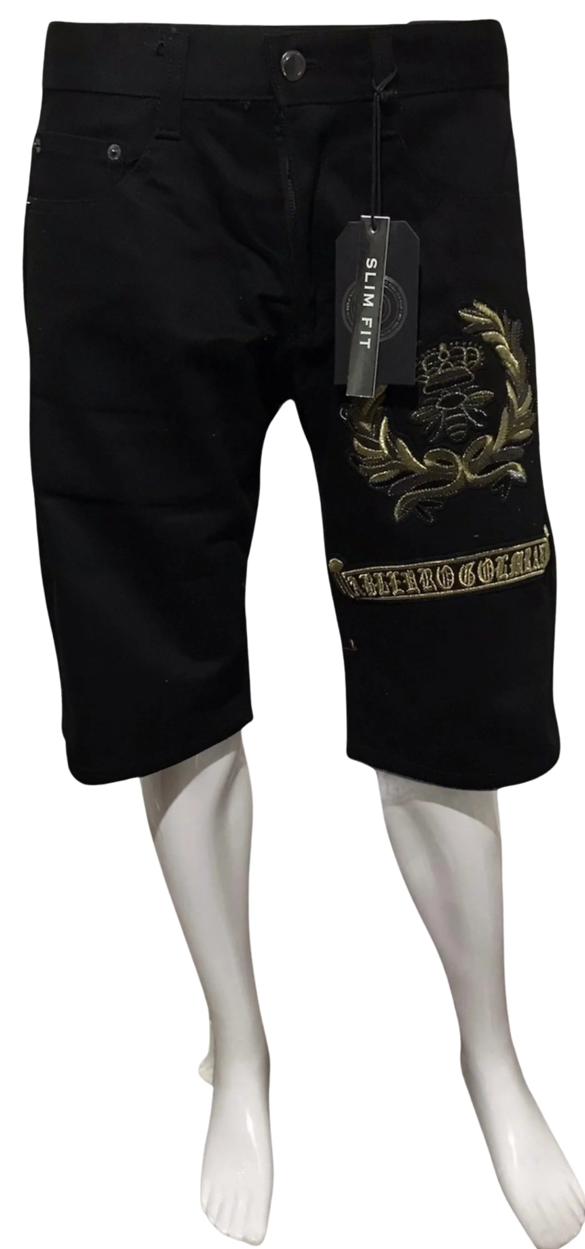 ^MAXI MILIAN^ (BLACK) ~KING~ DENIM SHORTS (SLIM FIT) (EMBROIDERED)