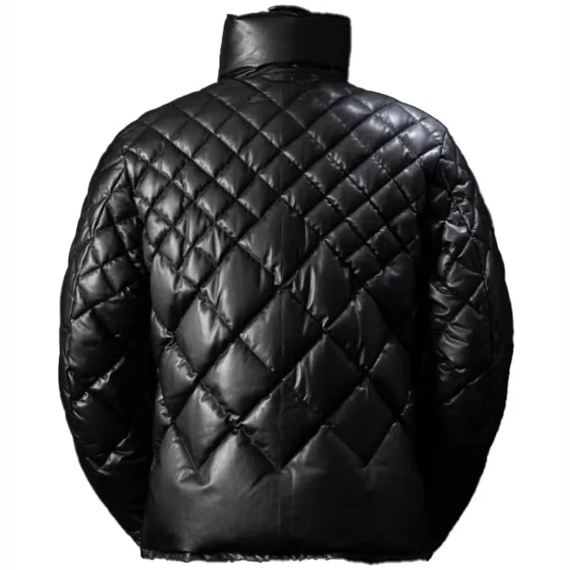 Men's Black Lambskin Leather Puffer Jacket - Leather Down Jacket