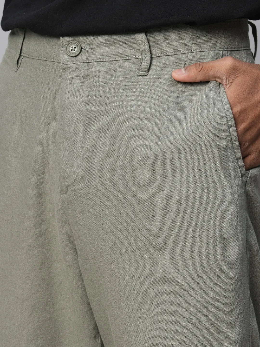 Men's Olive Linen Viscose Regular Fit Shorts