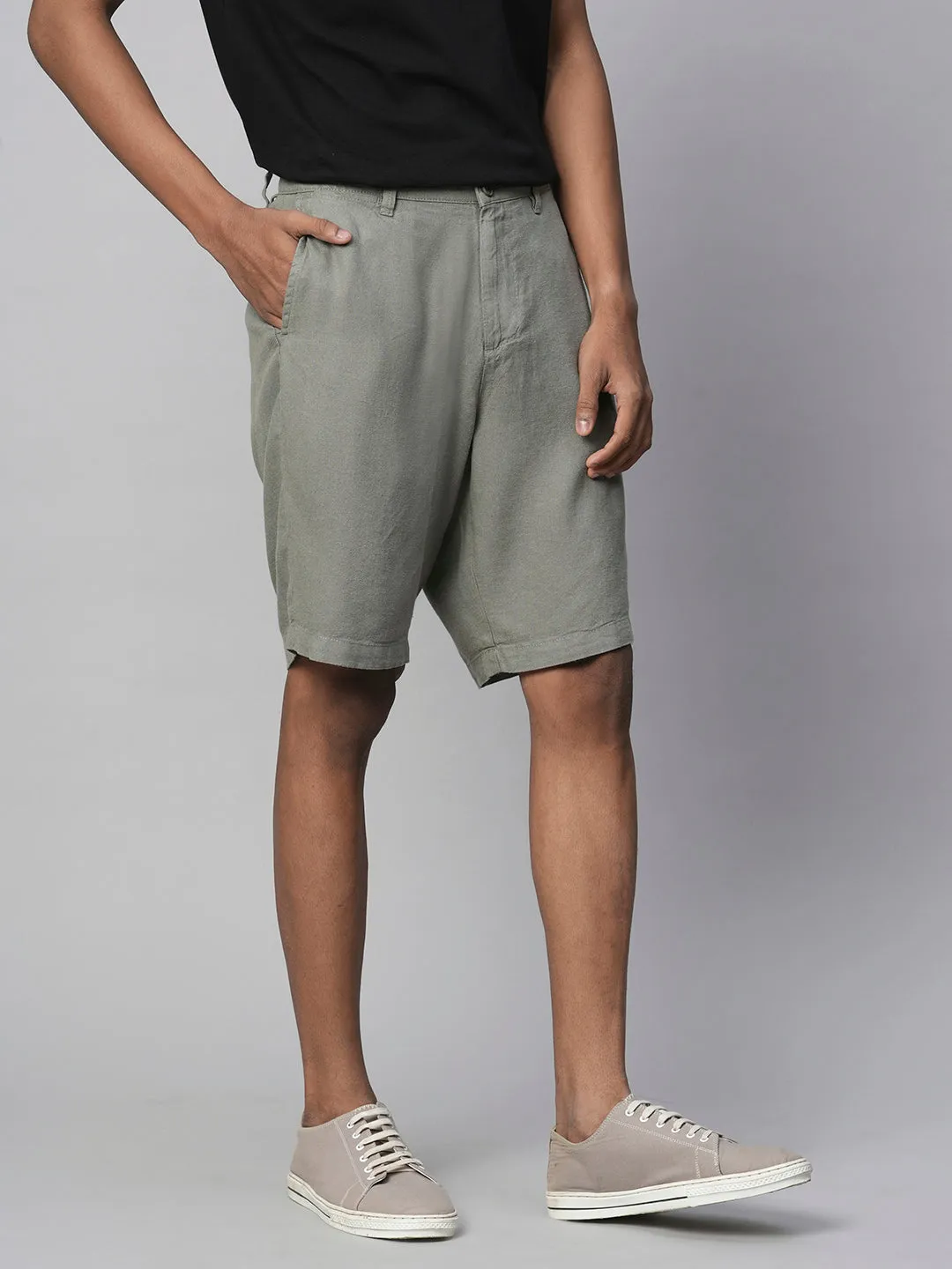 Men's Olive Linen Viscose Regular Fit Shorts