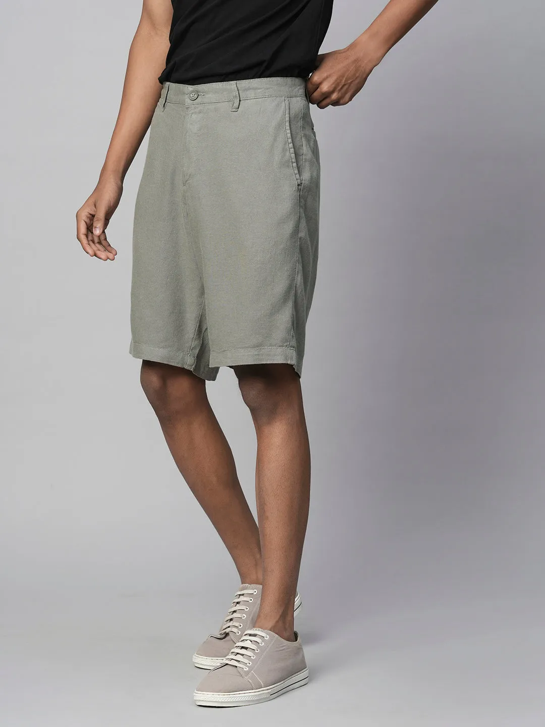 Men's Olive Linen Viscose Regular Fit Shorts
