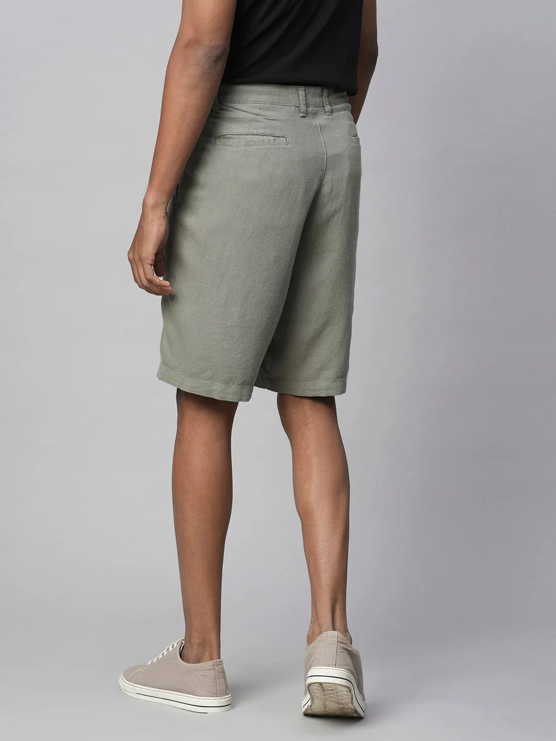 Men's Olive Linen Viscose Regular Fit Shorts