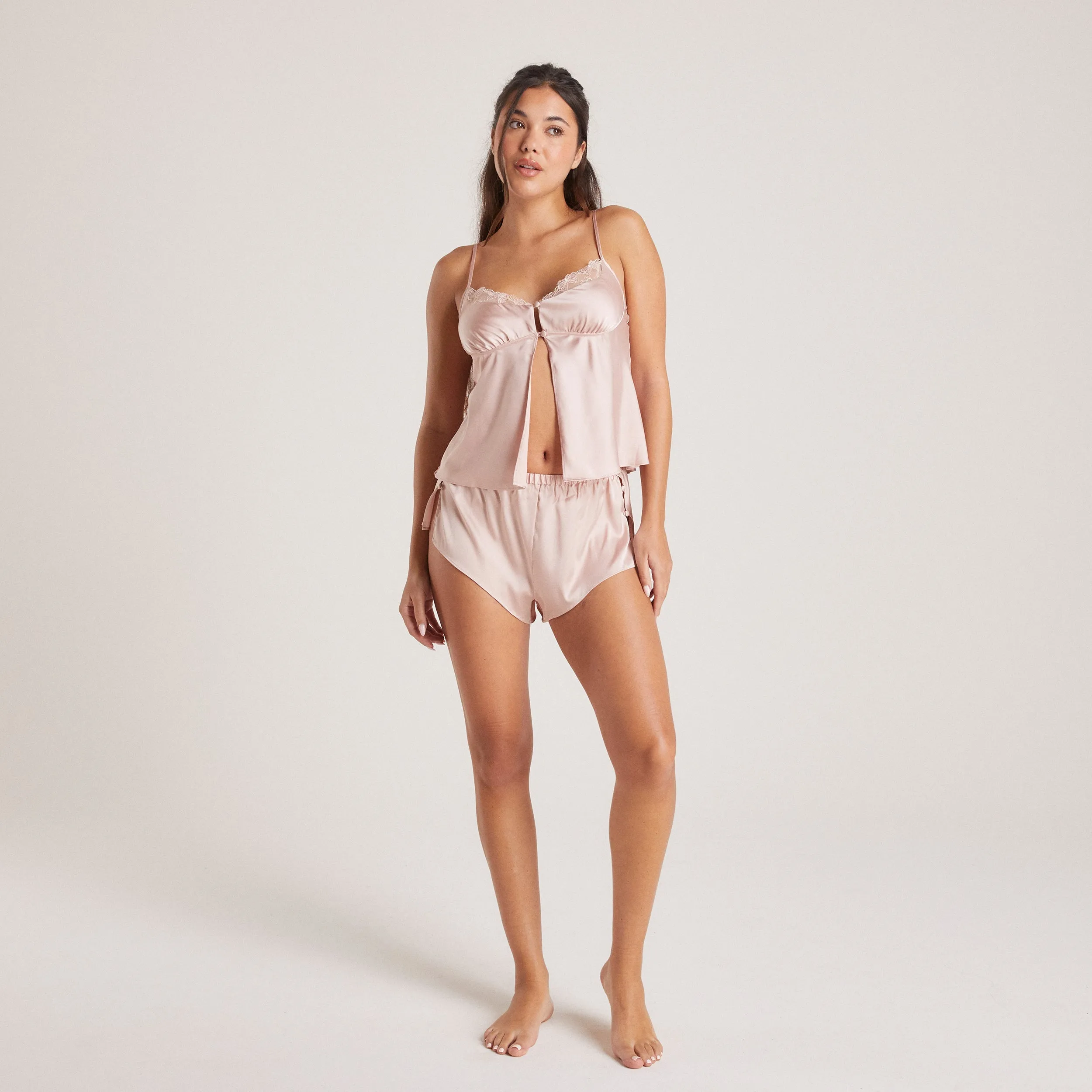 Mini Satin Pyjama Shorts - Blush