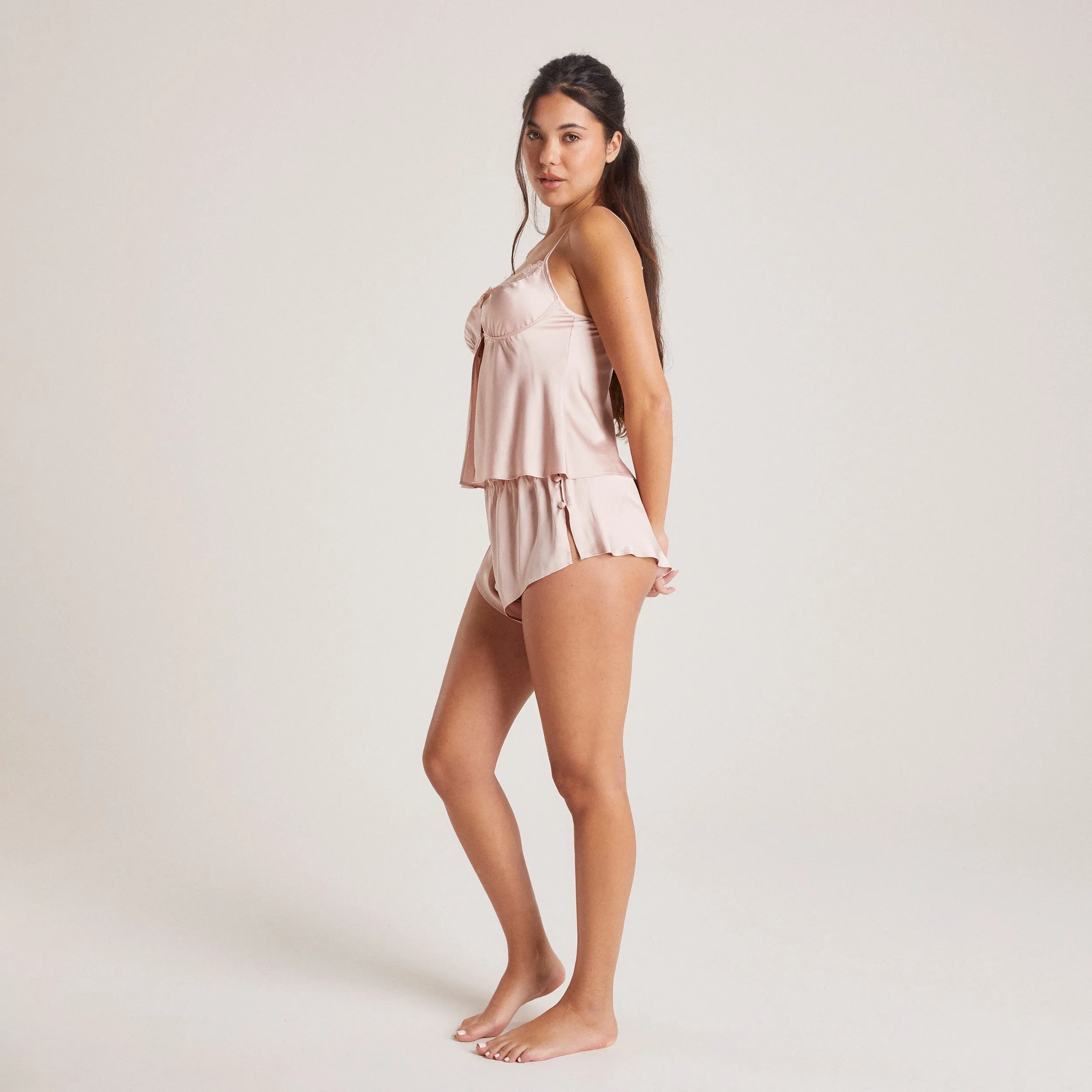 Mini Satin Pyjama Shorts - Blush
