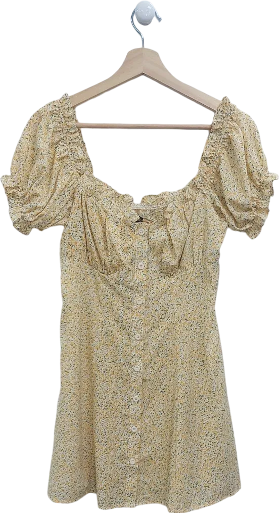 Missguided Yellow Floral Puff Sleeve Dress UK 8