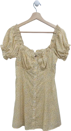 Missguided Yellow Floral Puff Sleeve Dress UK 8