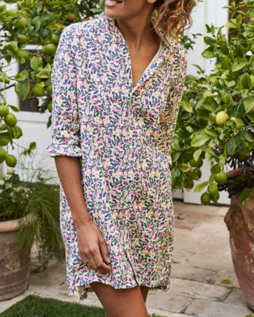 Neon Floral Hunter Woven Button Up Dress