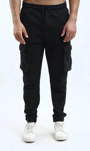 O178904 Black Slip On Solid Jogger Pants With Hem