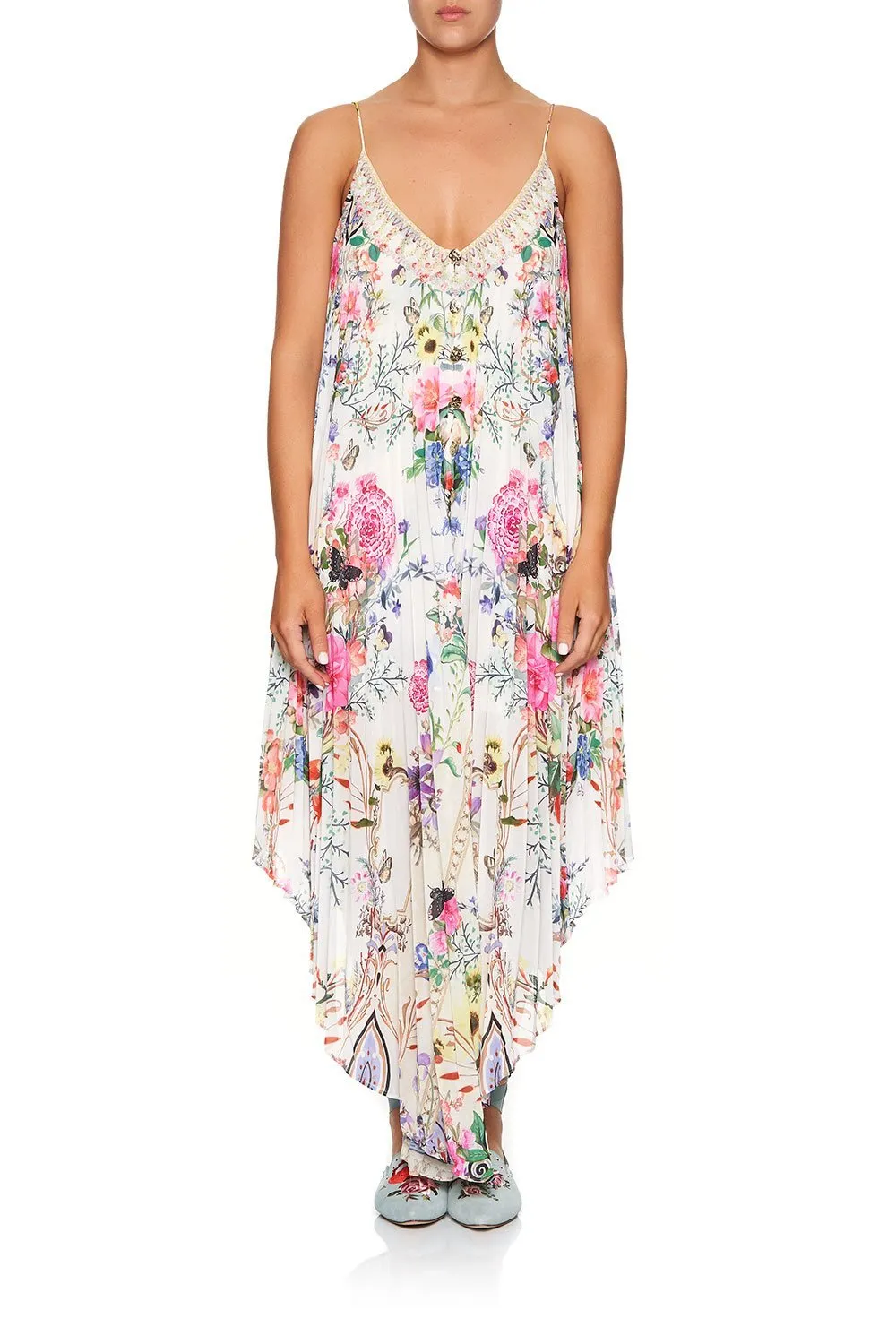 PLEATED BUTTON FRONT SLIP DRESS BOHEME