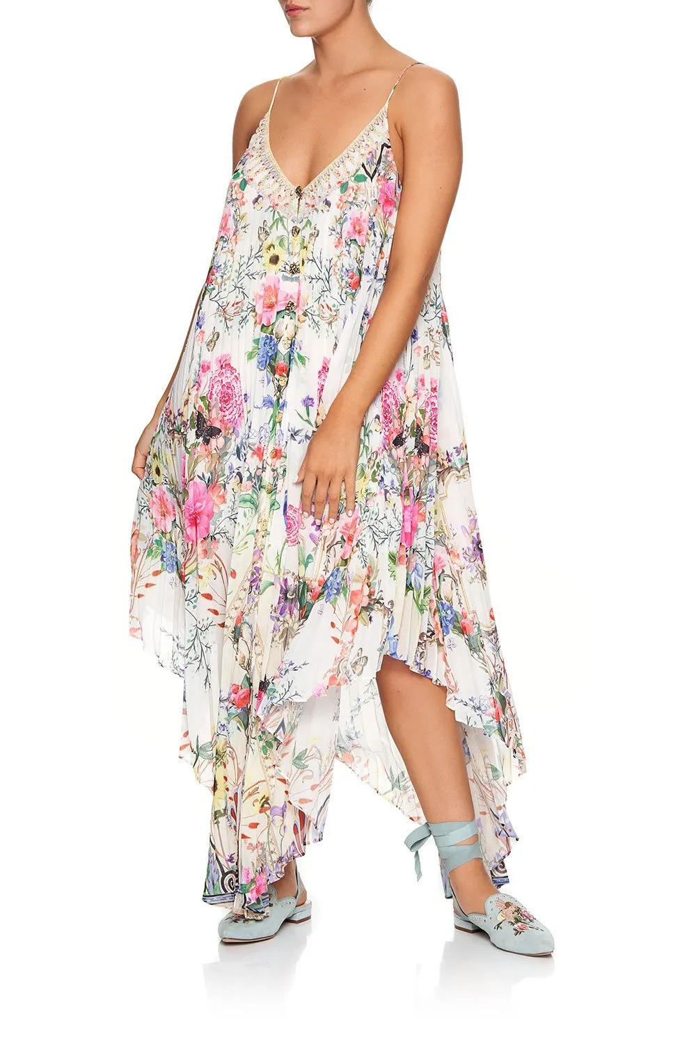 PLEATED BUTTON FRONT SLIP DRESS BOHEME