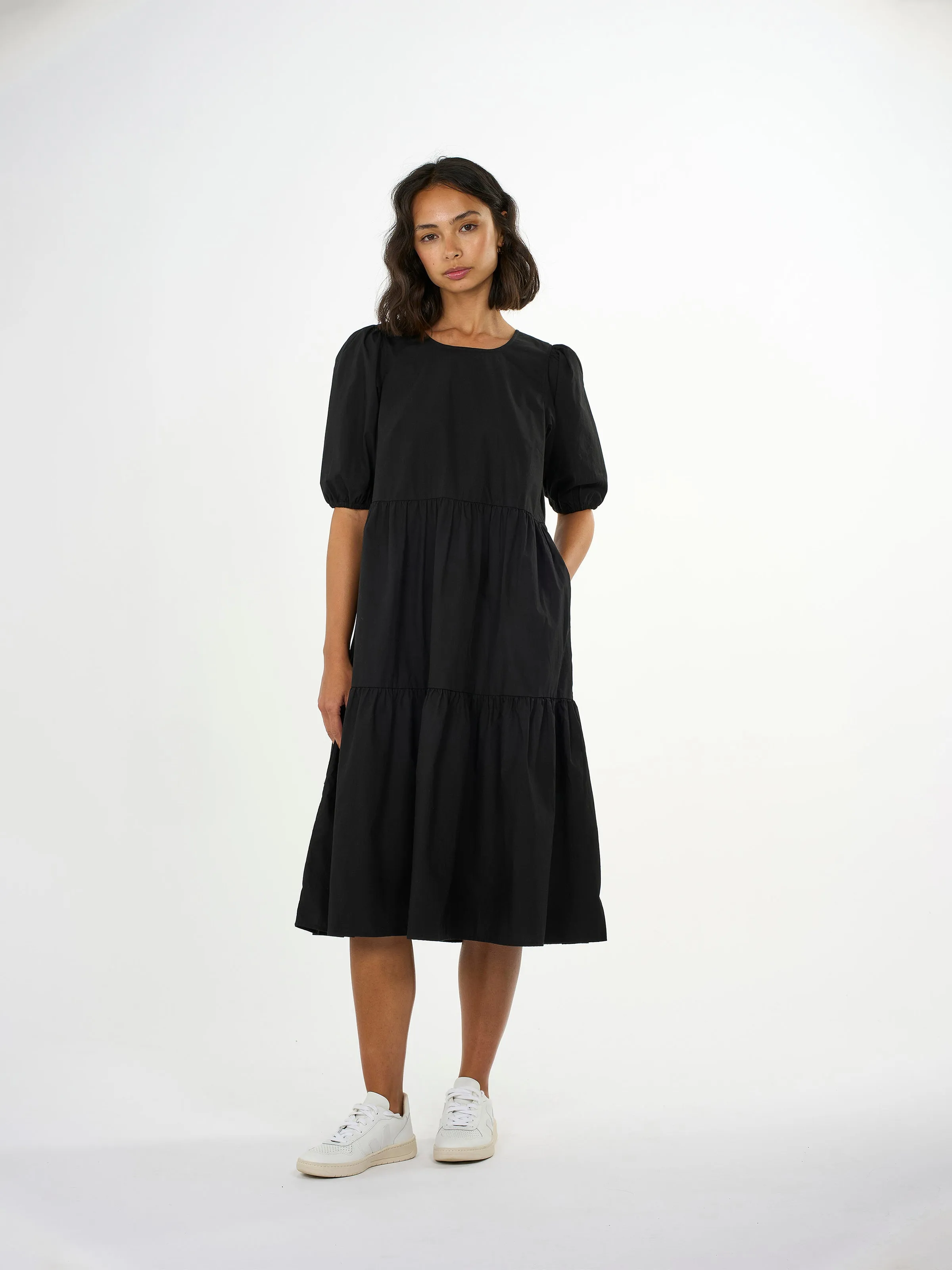 Puff sleeve poplin dress - Black Jet