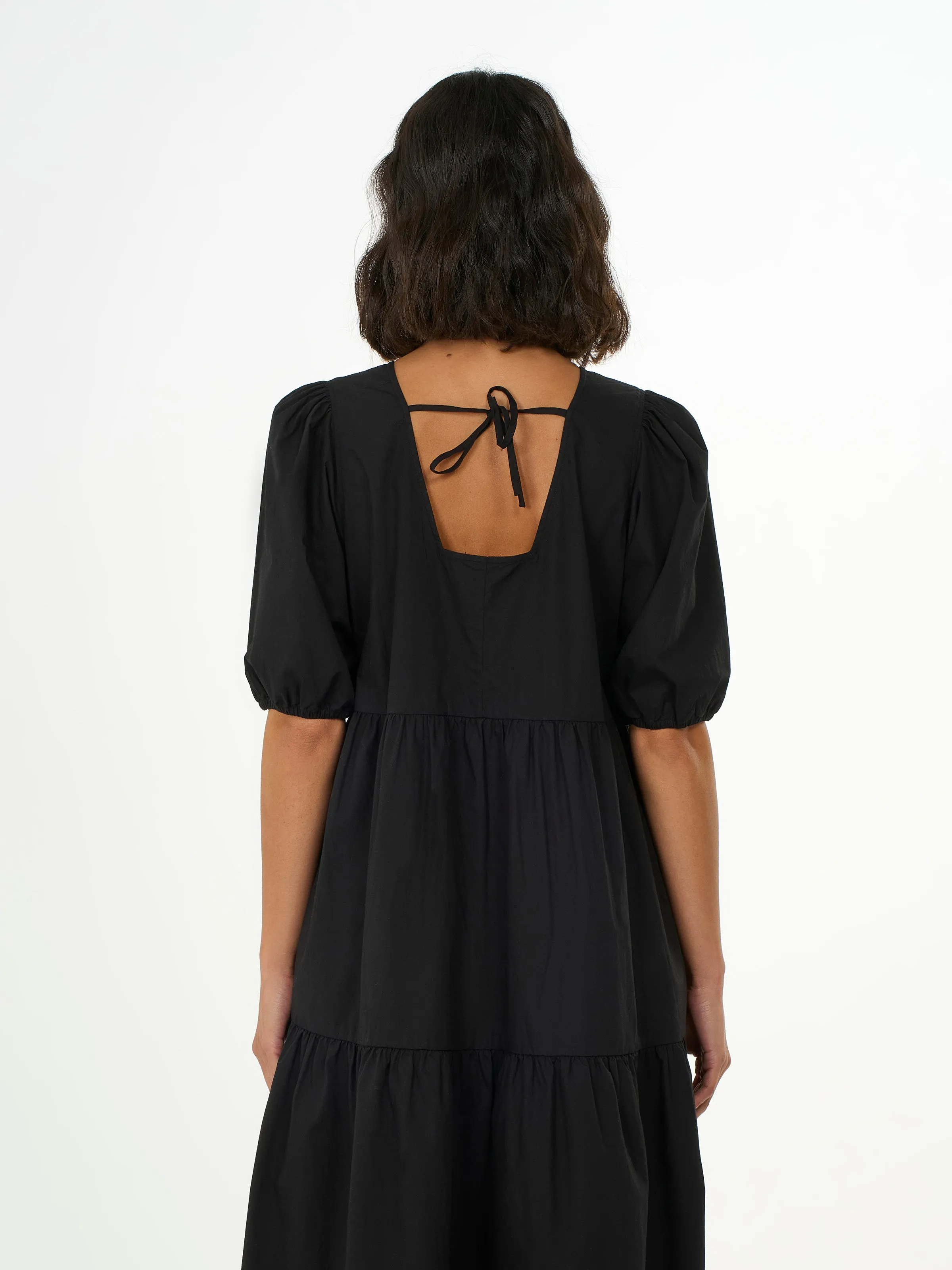 Puff sleeve poplin dress - Black Jet