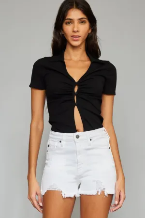 "Women's High Rise Denim Shorts with Frayed Hem - Full Size"