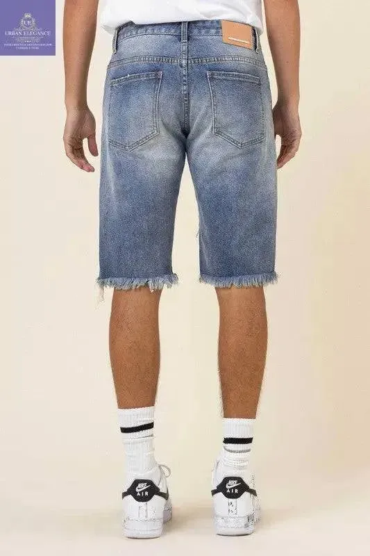 Repaired Camo & Twill Denim Bermuda Shorts