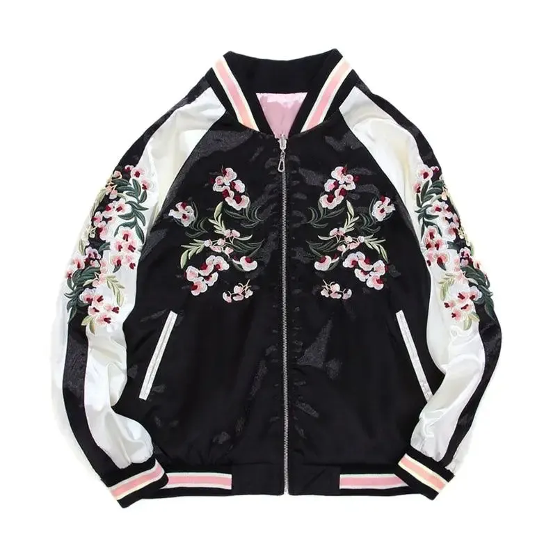 Reversible Black Pink Satin Bomber Jacket