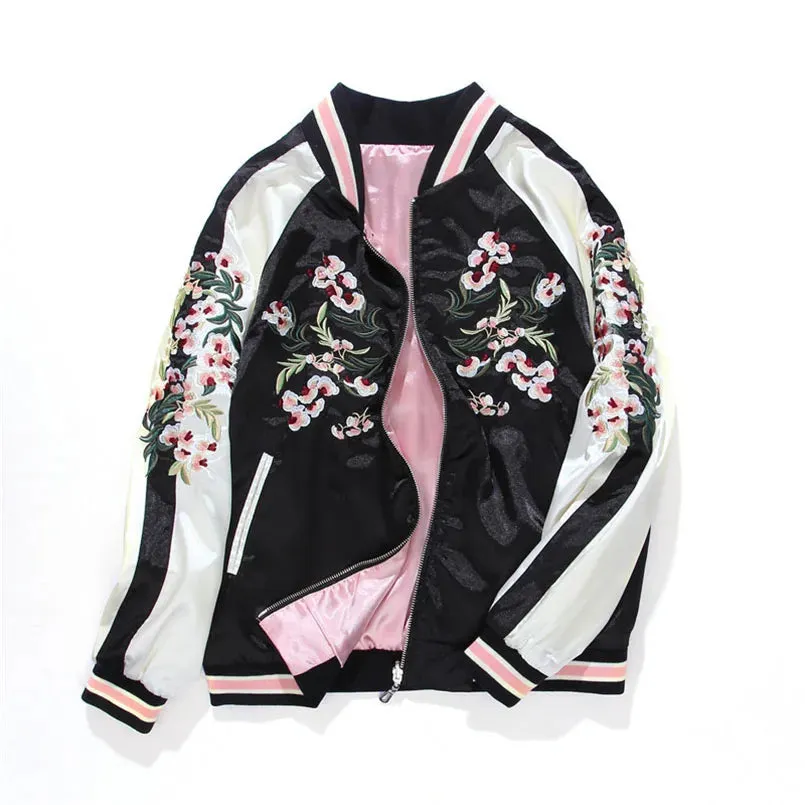 Reversible Black Pink Satin Bomber Jacket