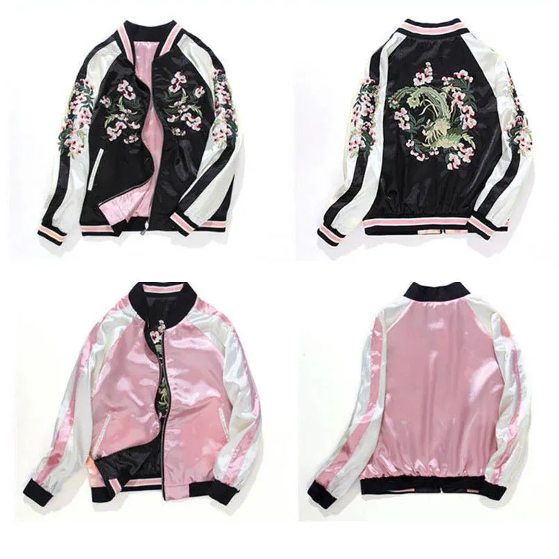 Reversible Black Pink Satin Bomber Jacket
