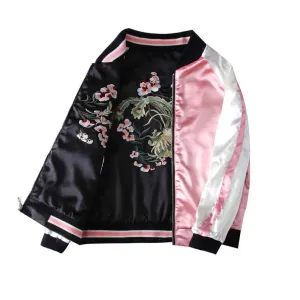 Reversible Black Pink Satin Bomber Jacket