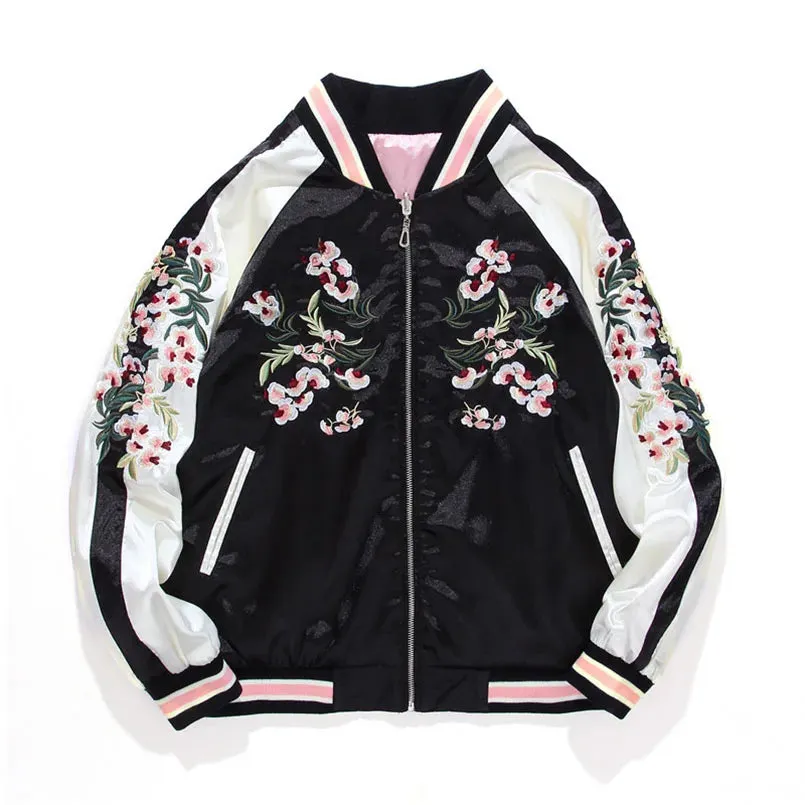 Reversible Black Pink Satin Bomber Jacket
