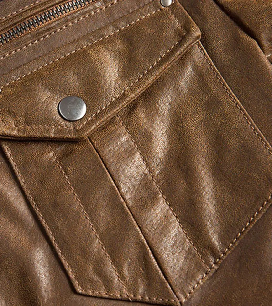 Rib Collared Men's Leather Bomber Jacket