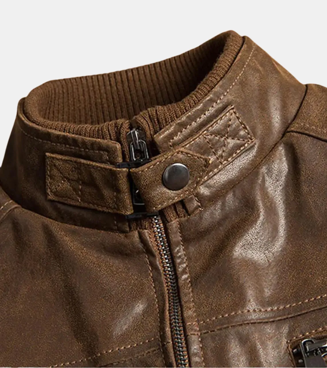 Rib Collared Men's Leather Bomber Jacket