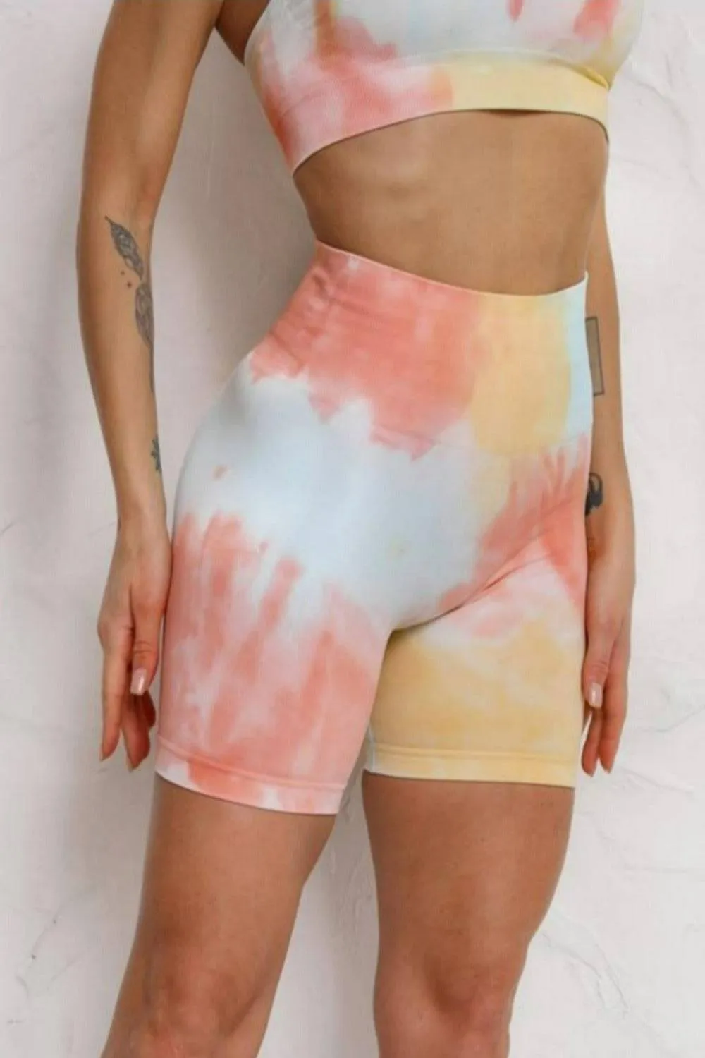 Seamless Tie Dye Gym Workout Yoga Leggings 2 Piece Set