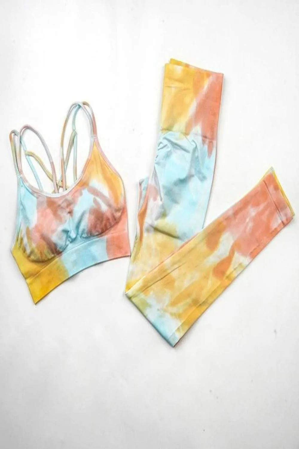 Seamless Tie Dye Gym Workout Yoga Leggings 2 Piece Set
