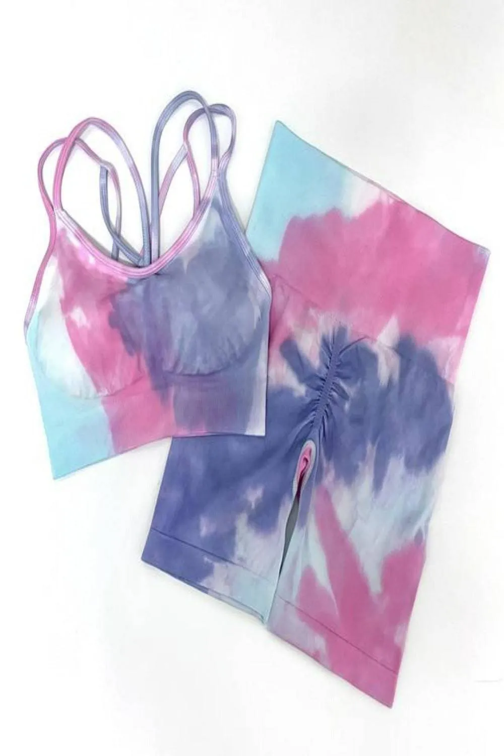 Seamless Tie Dye Gym Workout Yoga Leggings 2 Piece Set