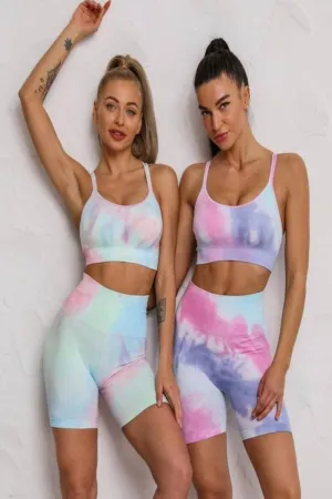 Seamless Tie Dye Gym Workout Yoga Leggings 2 Piece Set