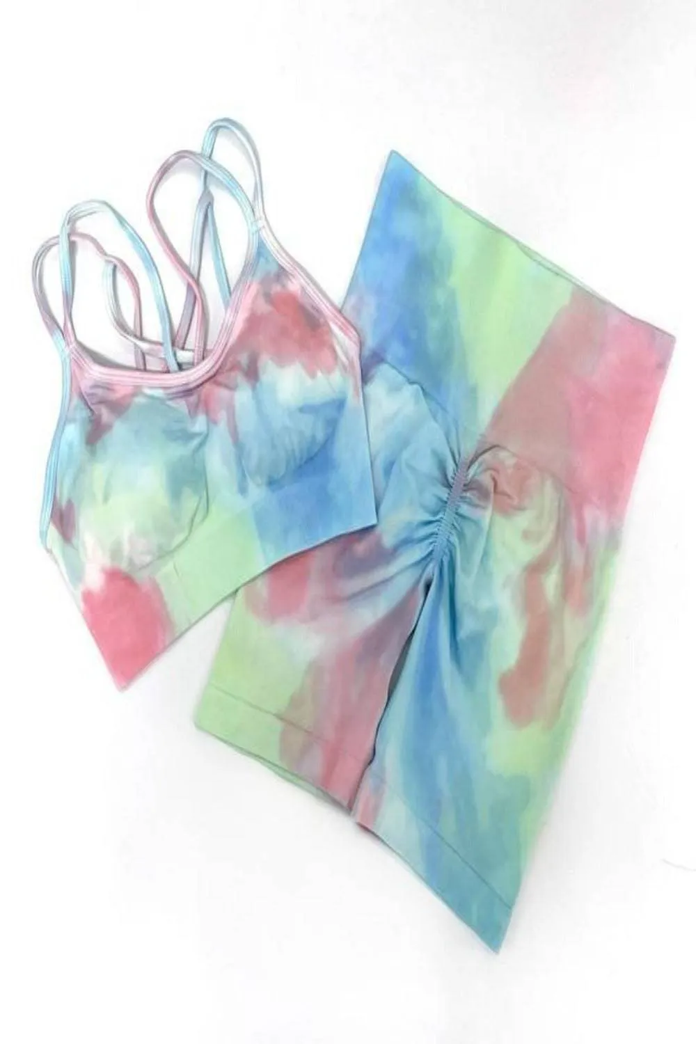 Seamless Tie Dye Gym Workout Yoga Leggings 2 Piece Set